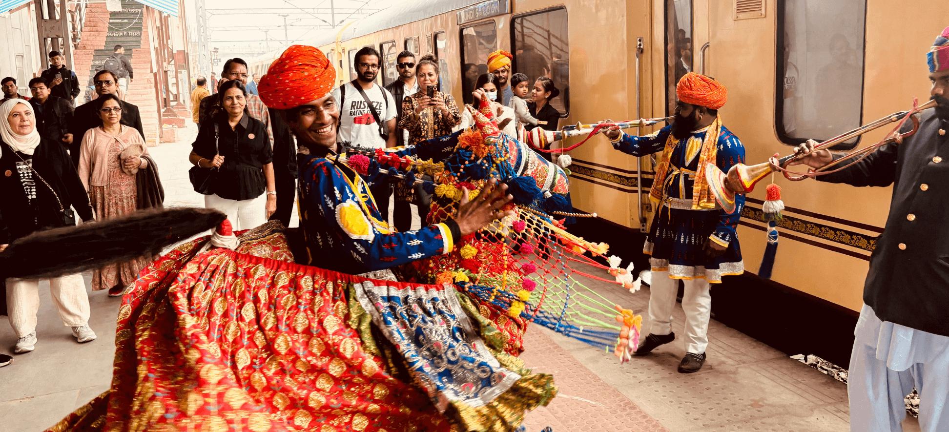 Traditional welcome ceremony for Palace on Wheels guests in Jaipur